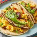 Breakfast Smashed Tacos with Sausage, Eggs, and Avocado Recipe