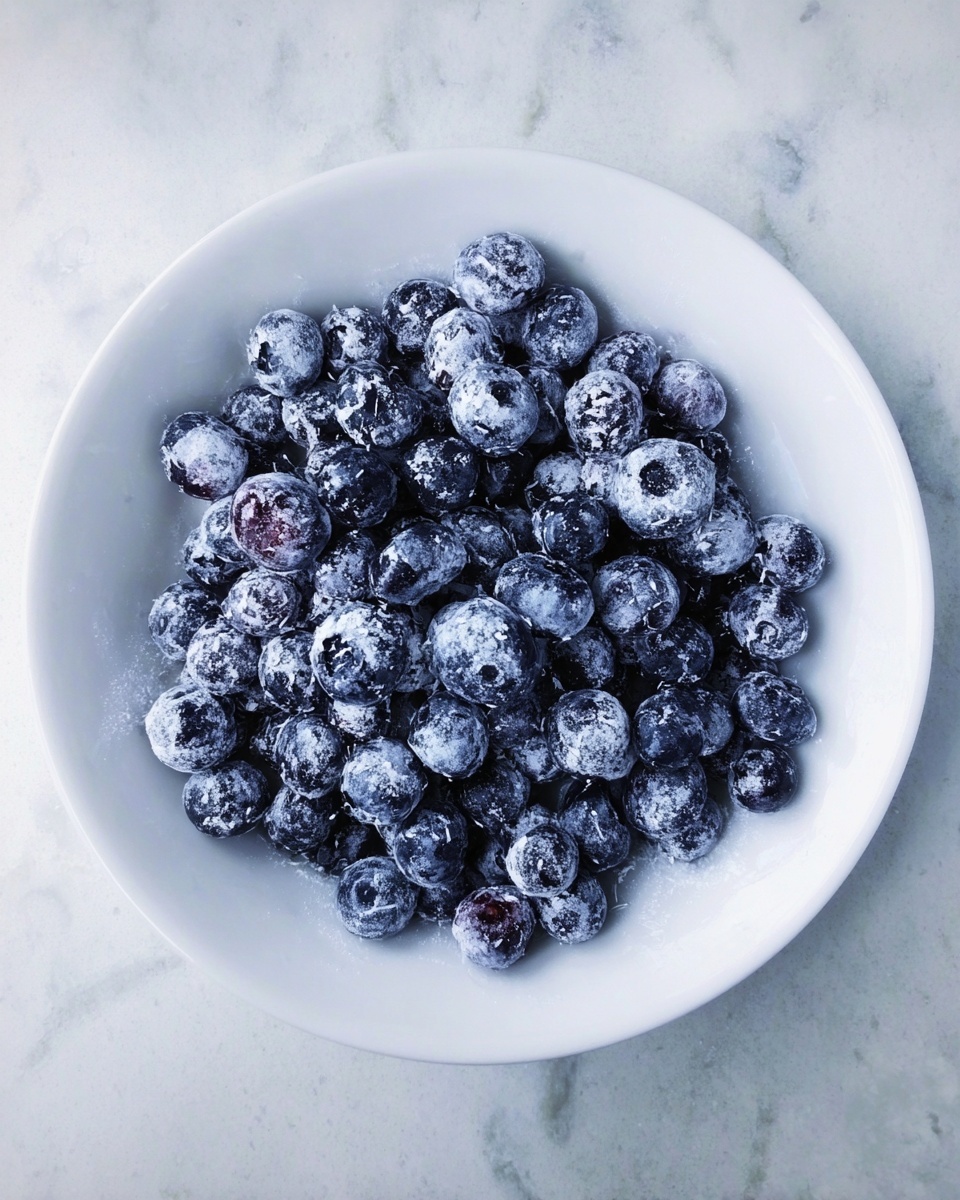 A white round plate filled with a single layer of dark blue blueberries covered lightly with white powder. The blueberries have a matt texture from the powder, and the plate rests on a light surface with a white marbled texture. photo taken with an iphone --ar 4:5 --v 7