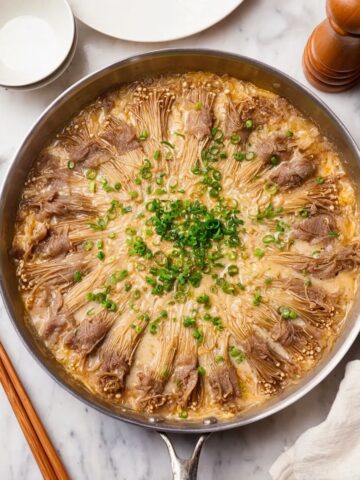 Enoki Beef Rolls in Seasoned Broth Recipe