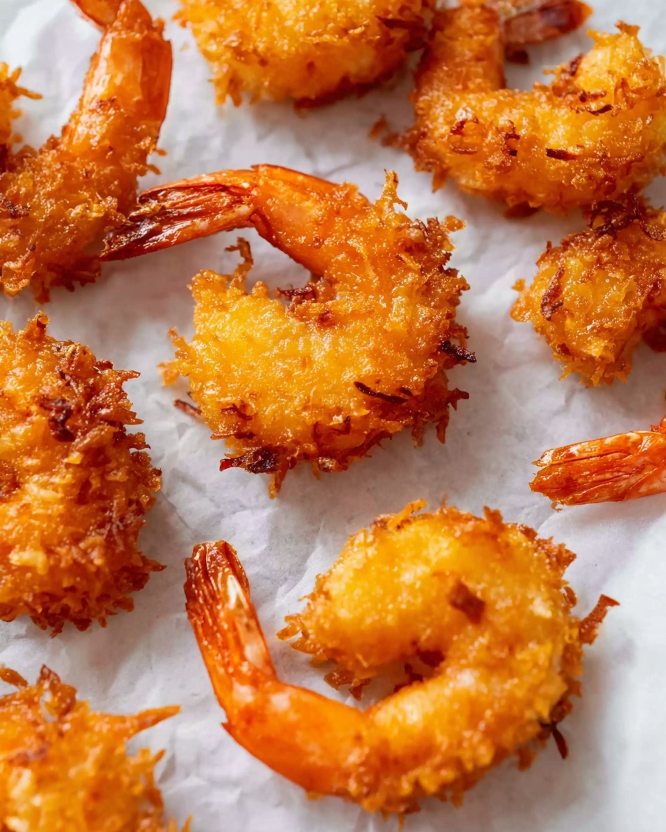 The image shows several golden brown fried shrimp placed on white paper that absorbs oil, set on a white marbled surface. Each shrimp is coated with a crispy, textured crust which is uneven and crunchy looking. The shrimp tails remain bright orange and are not covered with the crust, contrasting with the golden fried layer. The shrimp are arranged scattered but close to each other, with their curved shapes clearly visible, showing the detailed and crunchy texture of the fried coating. photo taken with an iphone --ar 4:5 --v 7