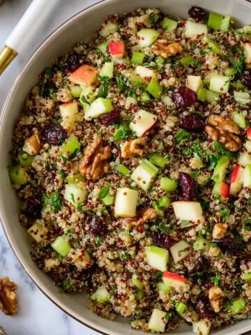 Quinoa Apple Salad with Cranberries, Candied Walnuts, and Maple Dijon Vinaigrette Recipe