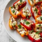 Roasted Goat Cheese Stuffed Mini Peppers with Balsamic Glaze, Honey, and Thyme Recipe