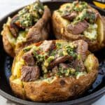 Grilled Steak Bite Loaded Baked Potatoes with Garlic Herb Butter Recipe