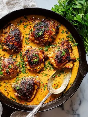 Skillet Chicken Thighs with Creamy Lemon Thyme Sauce Recipe