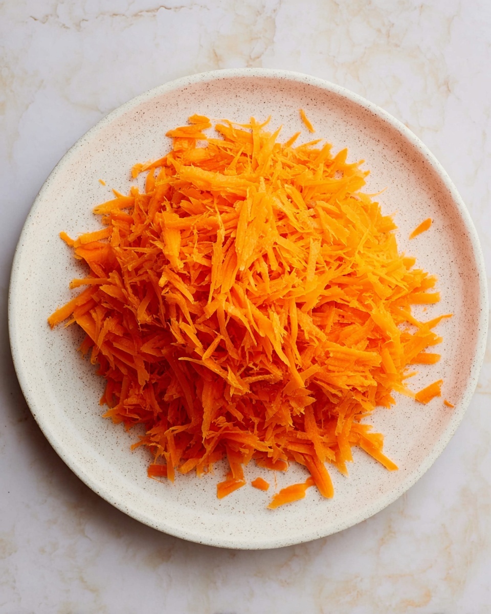 A round white plate filled with a single pile of bright orange shredded carrots, the thin strips layered loosely with a soft, slightly moist texture, and some small pieces scattered slightly outside the main pile on a white marbled surface. photo taken with an iphone --ar 4:5 --v 7