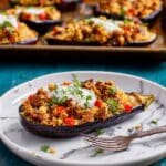 Stuffed Eggplant with Spiced Ground Beef and Couscous Recipe