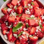 Watermelon Strawberry Salad with Feta and Honey Lime Dressing Recipe