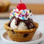 Cookie Cups from Refrigerated Cookie Dough Filled with Ice Cream and Chocolate Sauce Recipe