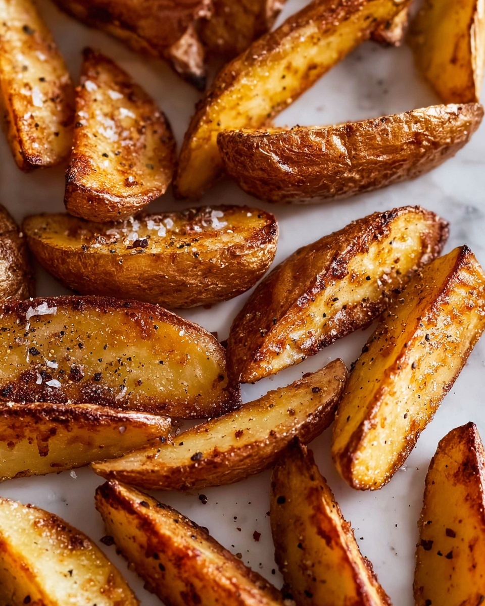 The image shows a dark bowl filled with a smooth white sauce topped lightly with reddish-brown spice sprinkled unevenly across the surface. Around the bowl's rim, drops of the sauce have spilled over. To the left, a white tray holds golden-brown potato wedges with crispy, charred edges and a light dusting of the same reddish-brown spice. One potato wedge is placed on a light-colored round dish at the bottom right, also drizzled with the white sauce. The items are arranged on a white marbled surface with natural light casting soft shadows. Photo taken with an iphone --ar 4:5 --v 7