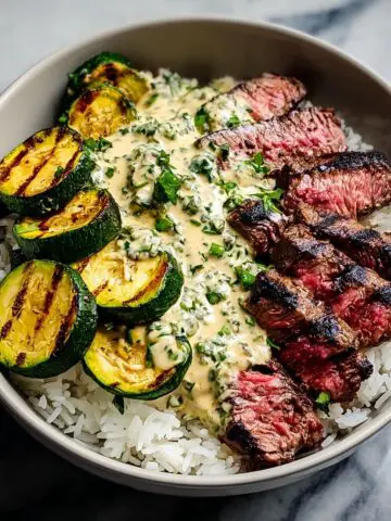 Grilled Steak Bowl with Sauce & Grilled Zucchini Bliss Recipe
