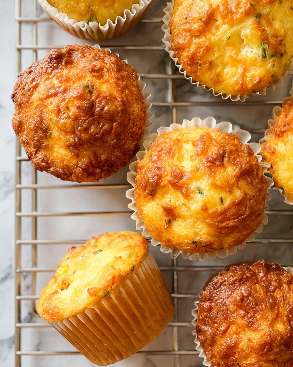 A close-up view of several cheese muffins on a white plate, each muffin in a light brown paper cup with a golden-brown, slightly crispy top layer showing a textured, bubbled surface. One muffin is broken in half on top of others, revealing a soft, fluffy, pale yellow interior with small air pockets. The muffins have a rough, natural look with uneven edges and a slight shine. The background is a white marbled surface, softly blurred. Photo taken with an iphone --ar 4:5 --v 7