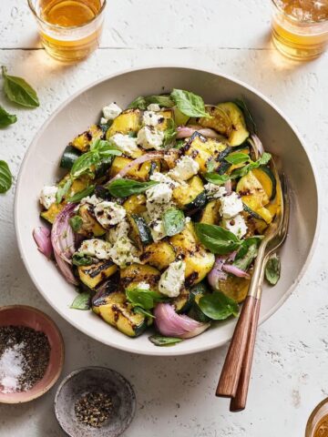 Grilled Summer Squash with Feta and Lemon Champagne Vinaigrette Recipe