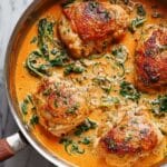Skillet Chicken Thighs with Creamy Tomato Basil Spinach Sauce Recipe