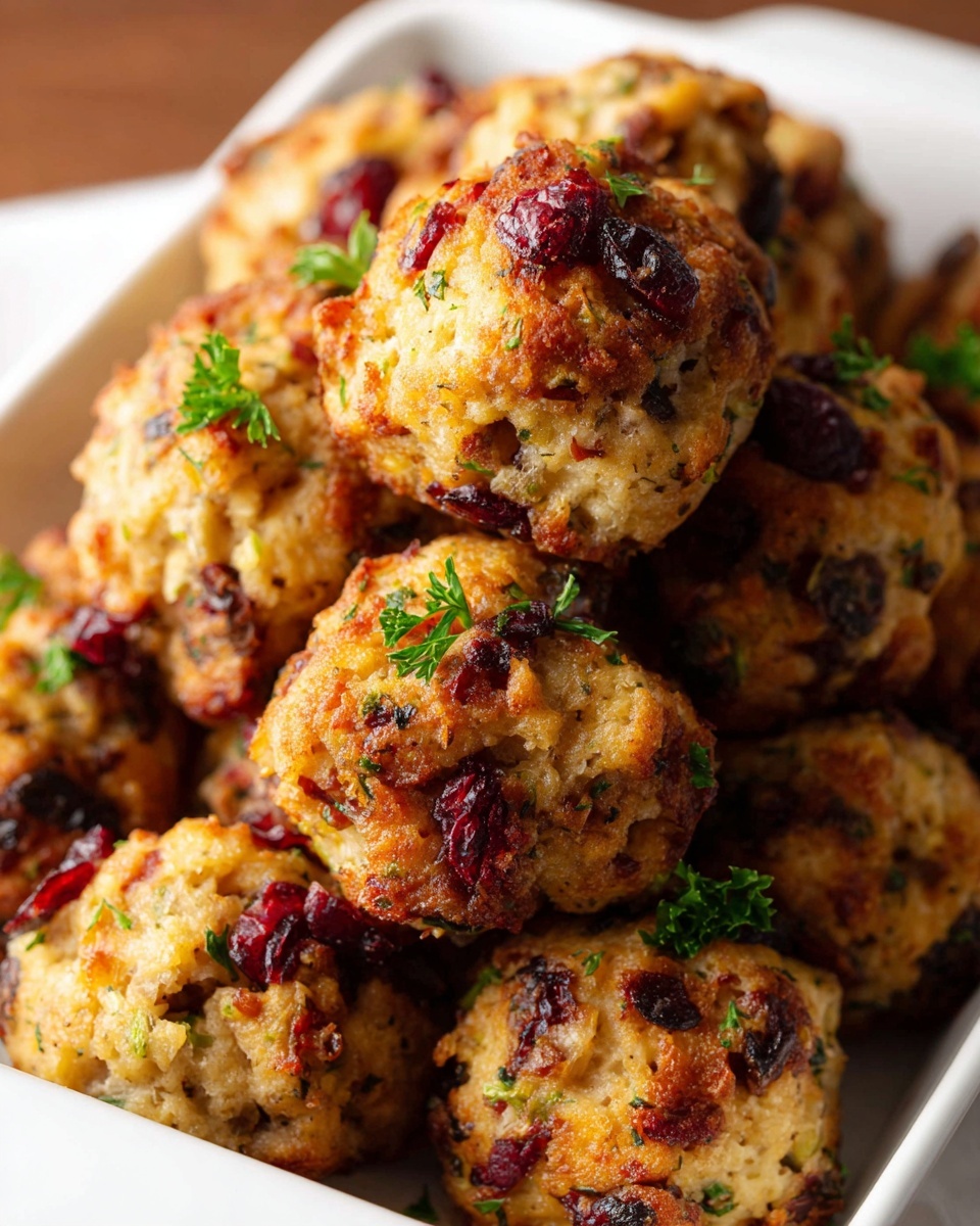 A close-up of a woman's hand holding a small round baked ball with a golden brown crust and a visible soft inside. The inside shows white, green, and dark red bits, indicating a mix of cheese, herbs, and dried fruit. In the background, there is a white plate with many similar baked balls stacked together on a white marbled surface. The focus is on the ball in the foreground with soft lighting that highlights the texture of the crust and filling photo taken with an iphone --ar 4:5 --v 7
