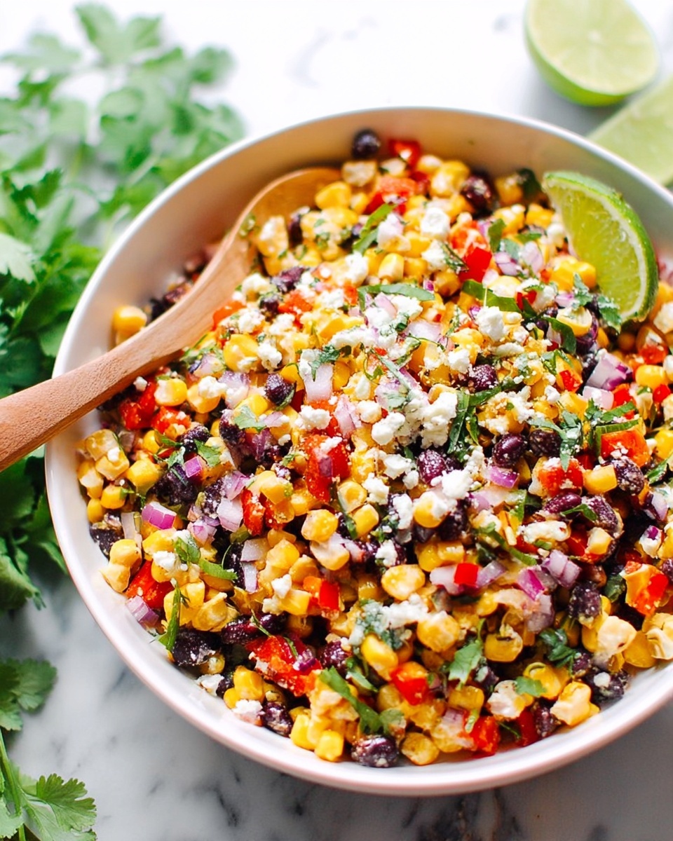 A clear glass bowl on a white marbled surface holds six distinct layers of ingredients. Starting from the left and moving clockwise, there is a dark purple-black layer of beans, a bright green layer of chopped leafy herbs, a golden yellow layer of corn kernels, a bright red layer of chopped bell peppers, a pale purple layer of chopped red onions, and a white crumbly layer of cheese. In the center, a light pink creamy sauce is being poured over the layers, creating a smooth mound. The background is soft orange. Photo taken with an iphone --ar 4:5 --v 7