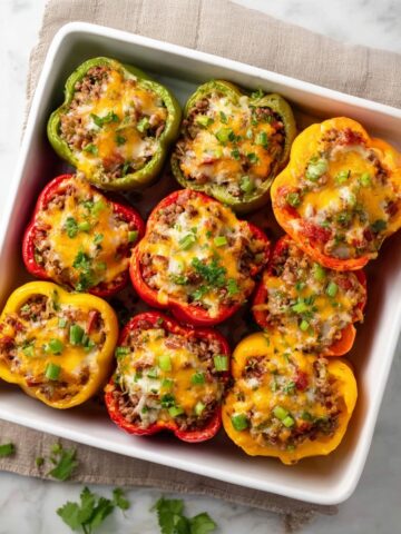 Stuffed Bell Peppers with Spicy Beef, Rice, and Melted Cheese Recipe