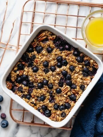 Blueberry Baked Oatmeal with Toasted Pecans and Maple Syrup Recipe