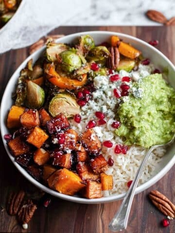 Roasted Harvest Veggie and Curried Avocado Coconut Rice Bowls Recipe