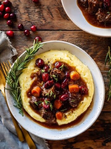 Cranberry Cider Braised Beef Stew with Rosemary Polenta Recipe
