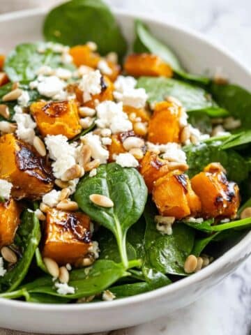 Roasted Pumpkin, Spinach, and Feta Salad with Balsamic Honey Dressing Recipe