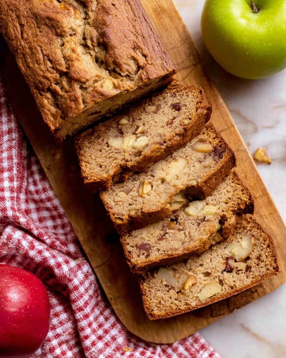 The image shows a sliced loaf of bread made with visible chunks of fruit and nuts inside. The bread has a golden-brown crust and a soft, light brown interior with scattered pieces of fruit giving a textured look. The slices are neatly cut and leaned against each other on a wooden cutting board. In the background, there are blurred fruits and a white cup, all placed on a white marbled surface. photo taken with an iphone --ar 4:5 --v 7