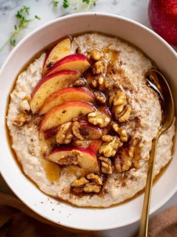 Apple Cinnamon Oatmeal Porridge with Sautéed Apples and Nut Topping Recipe