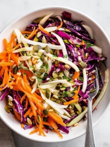 Healthy No-Mayo Coleslaw with Red Cabbage, Carrots, Cilantro, and a Maple-Dijon Dressing Recipe