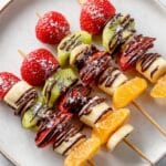 Rainbow Fruit Skewers with Dark Chocolate Drizzle Recipe