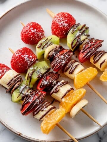 Rainbow Fruit Skewers with Dark Chocolate Drizzle Recipe