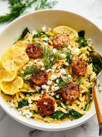 One-Pan Mediterranean Chicken Sausage Zucchini Orzo Recipe