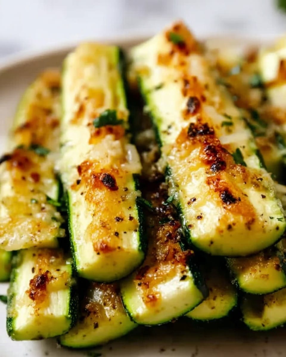 The image shows a close-up of two layers of golden-yellow baked zucchini sticks lined up neatly on a white marbled surface. Each zucchini stick is sliced lengthwise, with the top layer sprinkled with a fine, light brown crumb topping and small green herb pieces scattered evenly. The texture of the zucchini looks tender with slight browning on the edges. The sticks lie flat and parallel, creating a clean and organized look. photo taken with an iphone --ar 4:5 --v 7