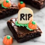 Graveyard Brownies with Ghostly Headstones and Pumpkin Decorations Recipe