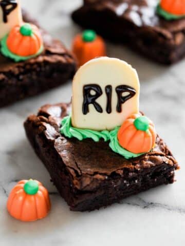 Graveyard Brownies with Ghostly Headstones and Pumpkin Decorations Recipe