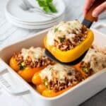 Stuffed Peppers with Ground Beef, Rice, and Melted Monterey Jack Cheese Recipe
