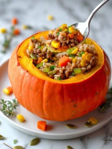 Slow Cooker Stuffed Pumpkin with Savory Beef and Rice Recipe