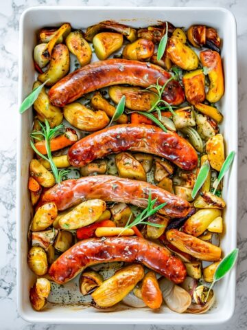 Baked Sausages with Apples Sheet Pan Dinner Recipe