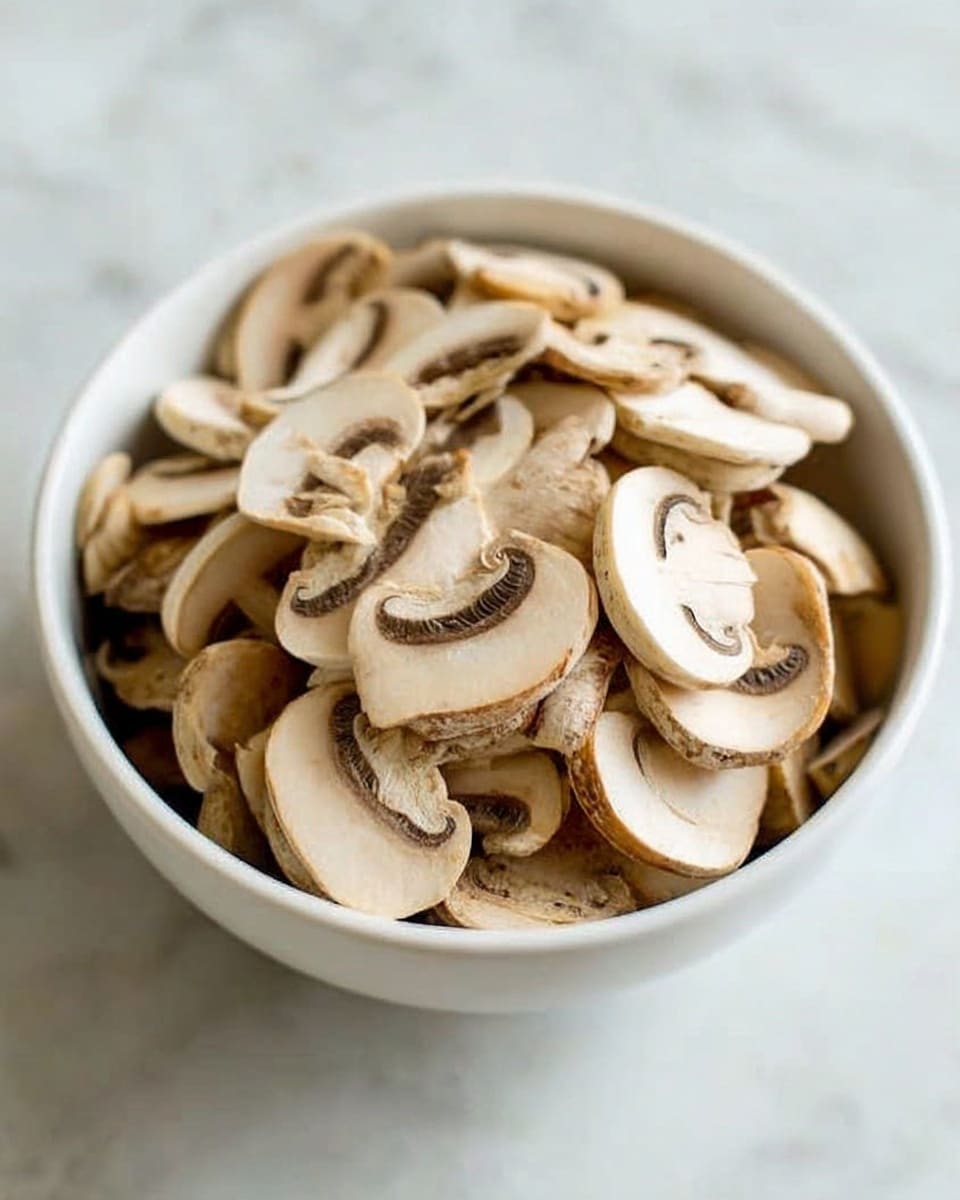 A white metal bowl filled with many thinly sliced light brown mushrooms. The mushrooms have soft textures and slightly curved edges. They cover the whole inside of the bowl, showing some overlapping layers. The bowl sits on a white marbled surface. photo taken with an iphone --ar 4:5 --v 7