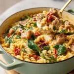 Italian Sausage Orzo Pasta with Sun-Dried Tomatoes and Spinach Recipe