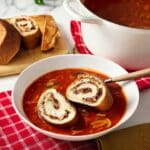 Pizza Soup with Pepperoni Rolls Recipe